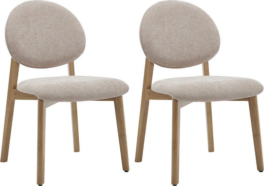 Zestaw 2 krzeseł z tkaniny teksturowanej i jasnego naturalnego drewna kauczukowca  - Beżowe - MARLENI