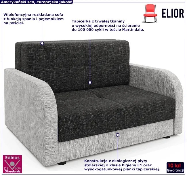 Sofa rozkładana grafit + popiel M2-H63