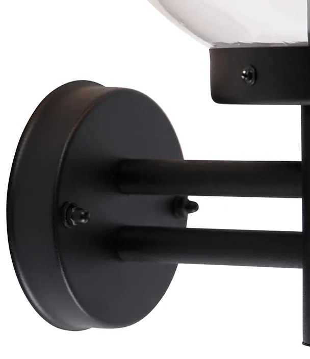 Zewnetrzna Lampa ścienna zewnętrzna czarna z przezroczystym szkłem w tym czujnik ruchu - Sfera Nowoczesny Oswietlenie zewnetrzne