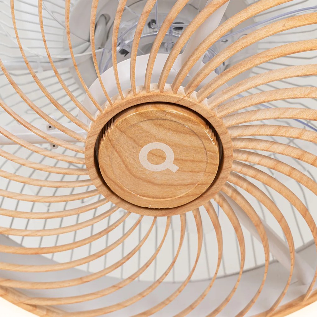 Biały Wentylator sufitowy z lampą z drewnianym nadrukiem 55 cm z LED z możliwością ściemniania z pilotem - ClimaDesignerski Oswietlenie wewnetrzne