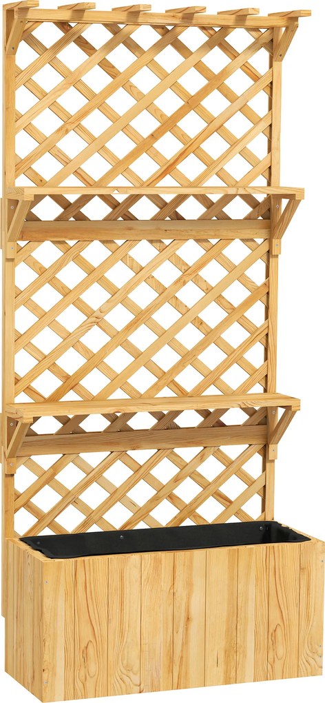 Outsunny Wysoka grządka z trejażem, skrzynka na kwiaty, 2 półki, otwory drenażowe, 76 x 33 x 177 cm | Aosom PL