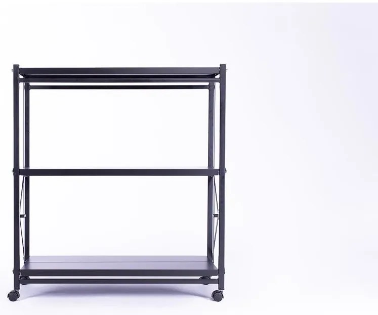 Składana metalowa półka na kółkach, 1018 x 930 x 405 mm, czarna