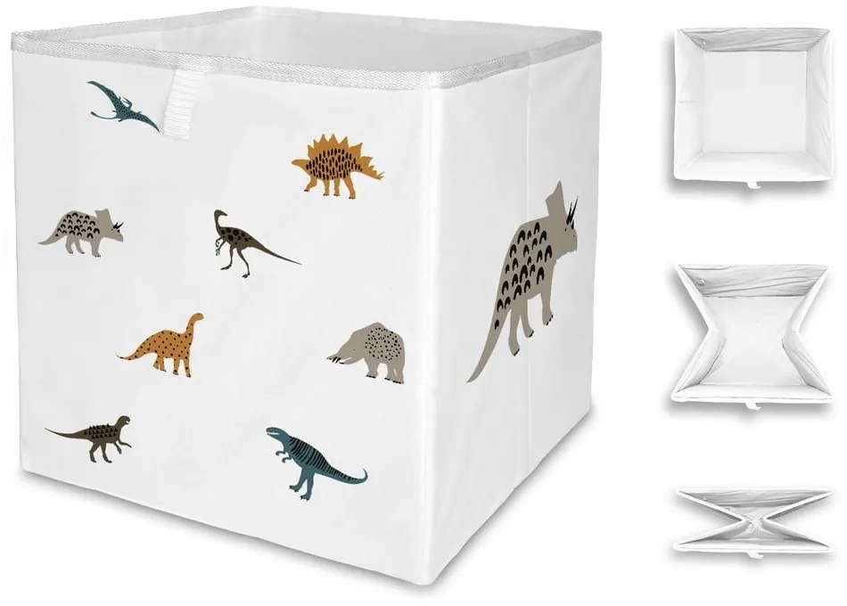 Biały tekstylny dziecięcy pojemnik na zabawki 32x32x32 cm Dino Friends – Butter Kings