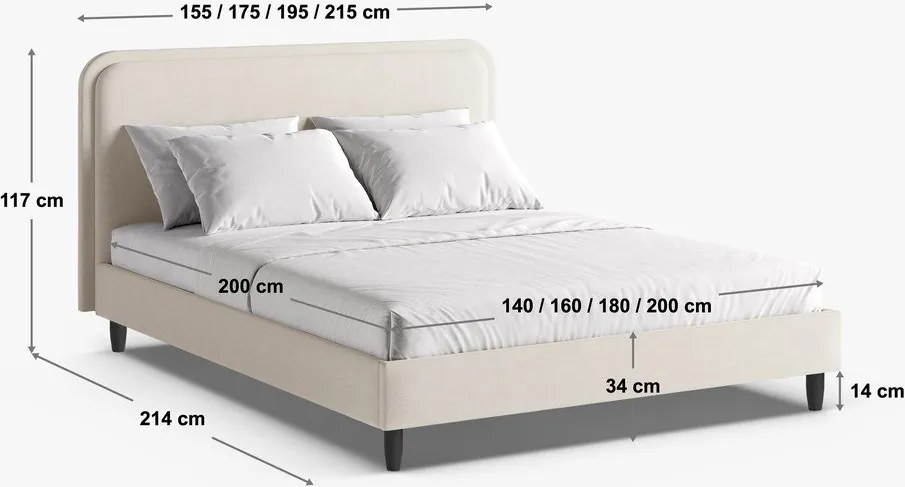 Pomarańczowe tapicerowane łóżko dwuosobowe ze stelażem 160x200 cm Aveline – Micadoni