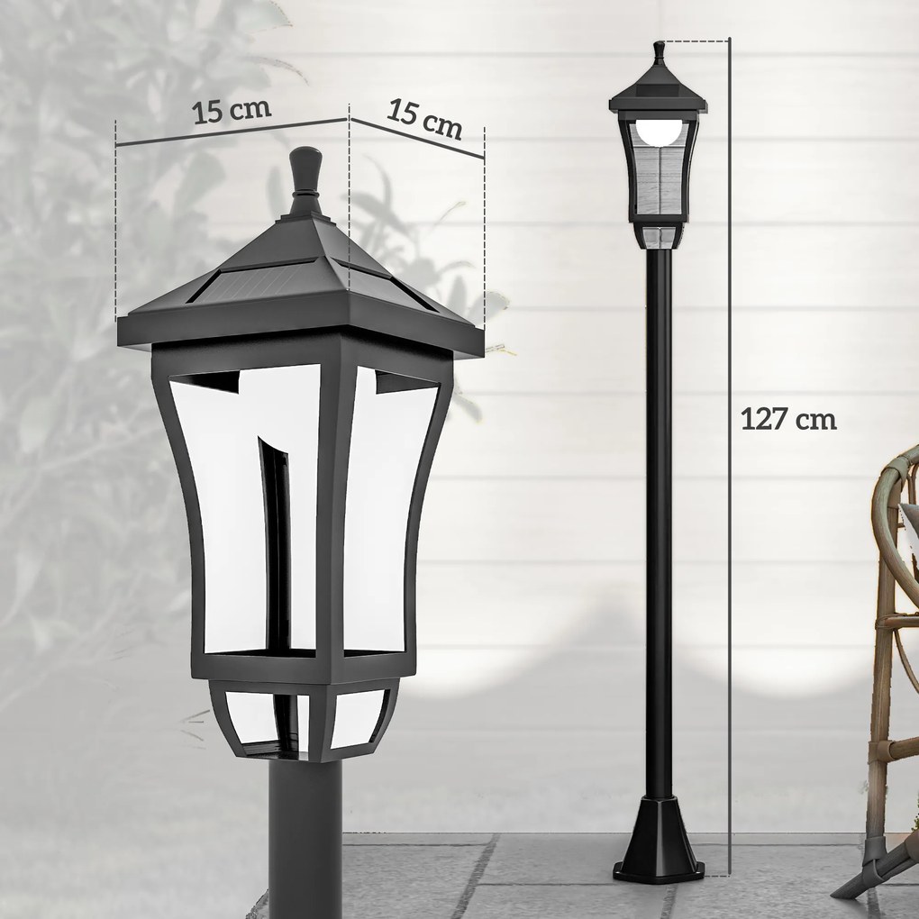 Outsunny Latarnia solarna ogrodowa 127 cm – zimne białe LED, czujnik zmierzchu, IP44