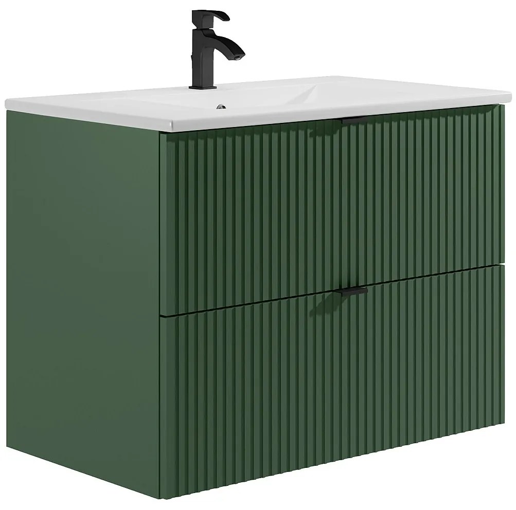 Szafka łazienkowa wisząca  w paski z umywalką do zabudowy – zielona matowa – 80 cm – ZEVINI