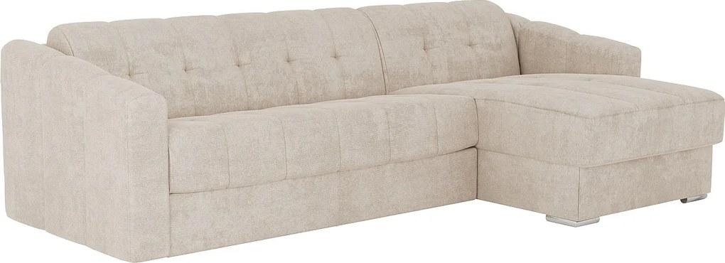 Kanapa narożna rozkładana ekspres z beżowej tkaniny teksturowanej - Stelaż z szerokimi listwami 160 cm - Materac 22 cm z pamięcią kształtu - DARIELO