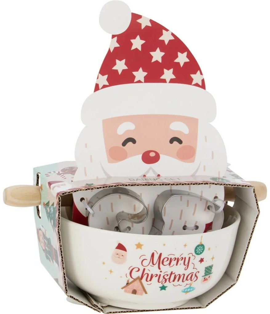 Świąteczny zestaw do pieczenia Santa – miska, wałek, foremki do ciastek