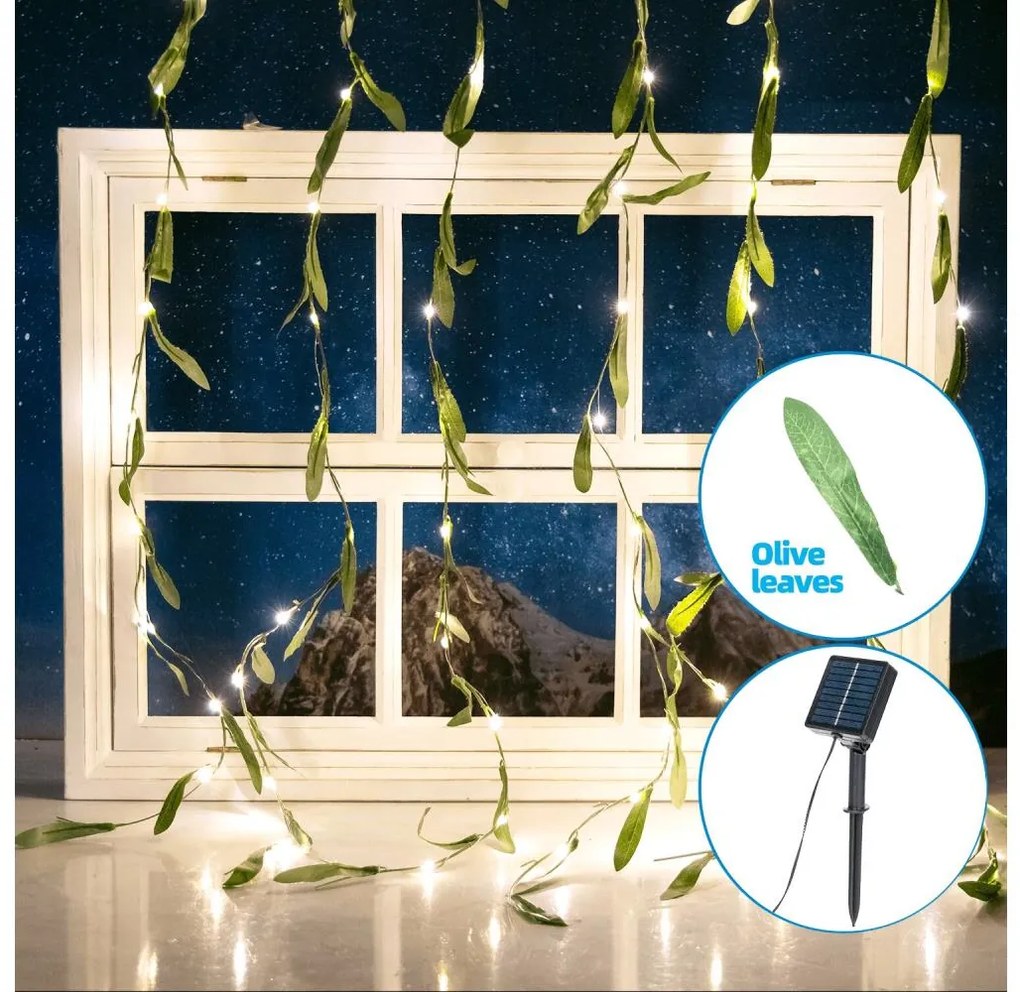 Aigostar - LED łańcuch solarny 70xLED/4x1m IP65 ciepła biel oliwkowa