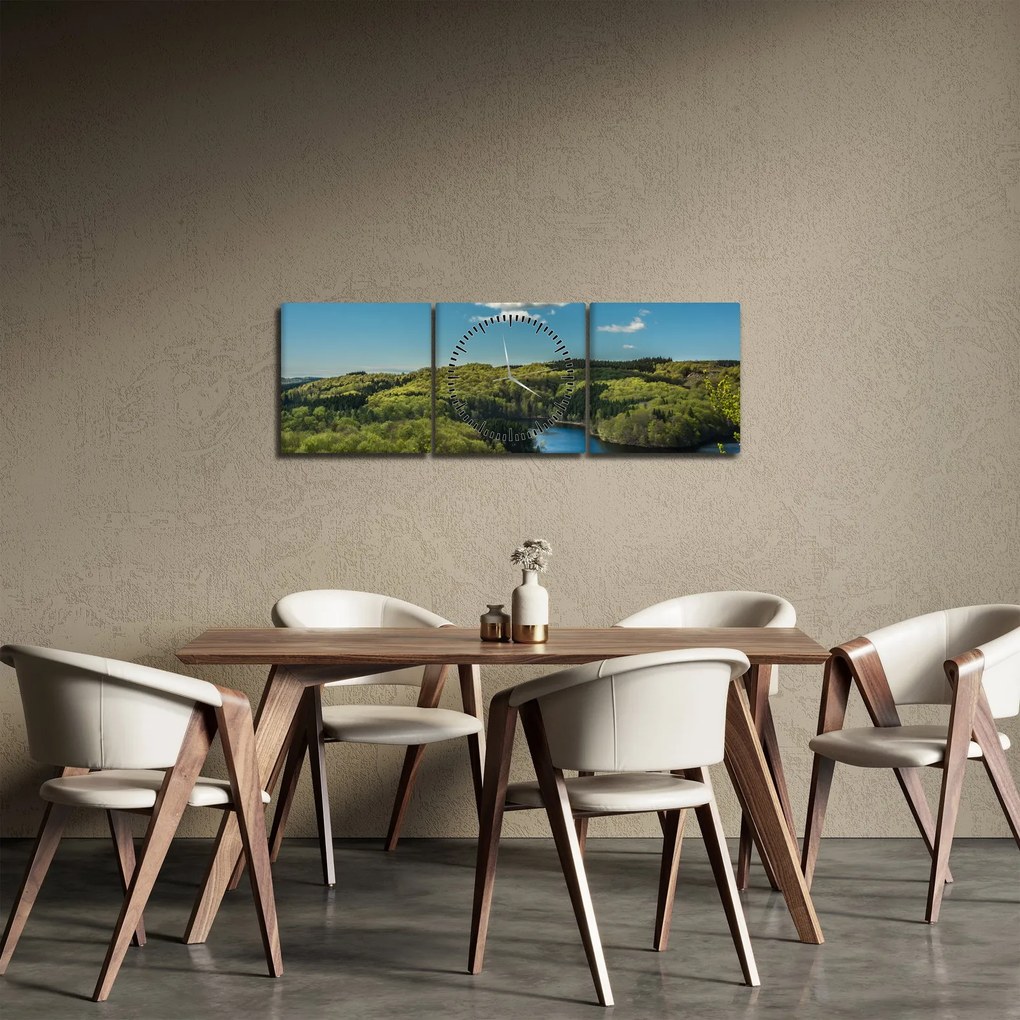 Obraz - Jezioro w lesie (z zegarem) (90x30 cm)