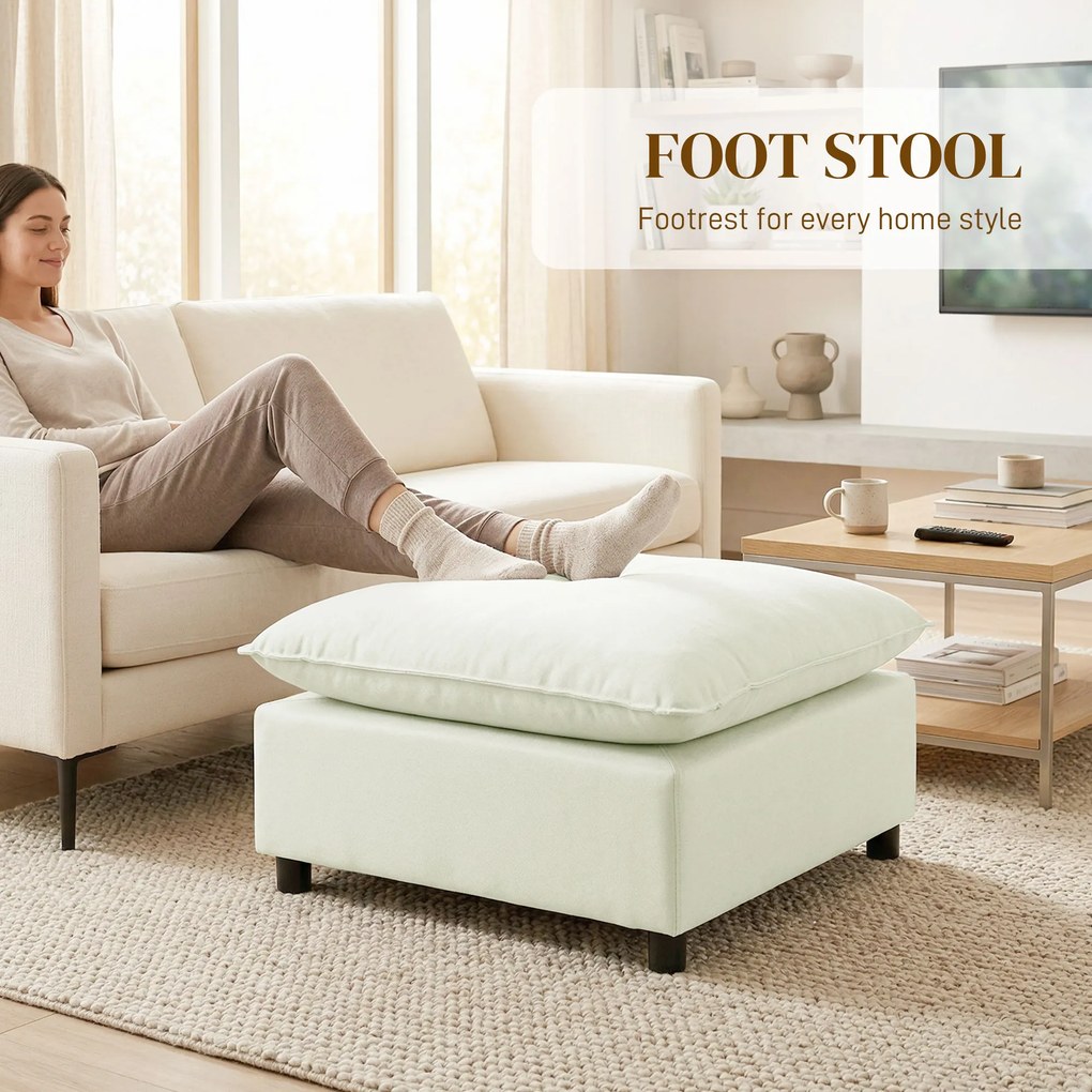 HOMCOM Puf nowoczesny z tkaniną i plastikowymi nogami, do salonu i sypialni, 75 cm, kremowobiały | Aosom PL