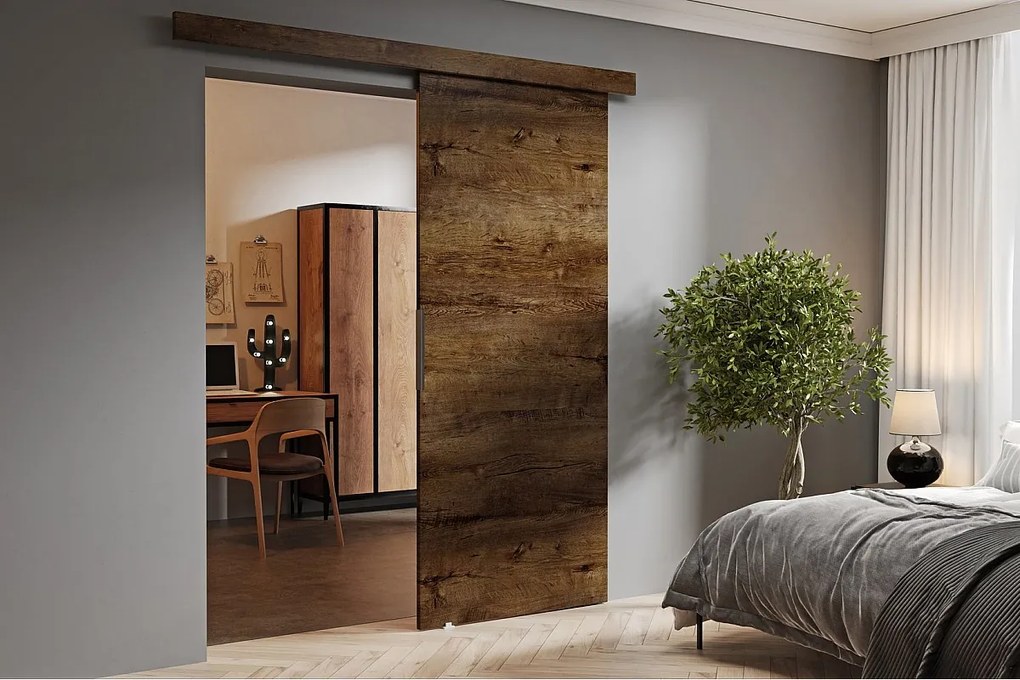 Emporius drzwi 80 cm Doris - drewniane drzwi przesuwne, naścienne - Jesion ciemny