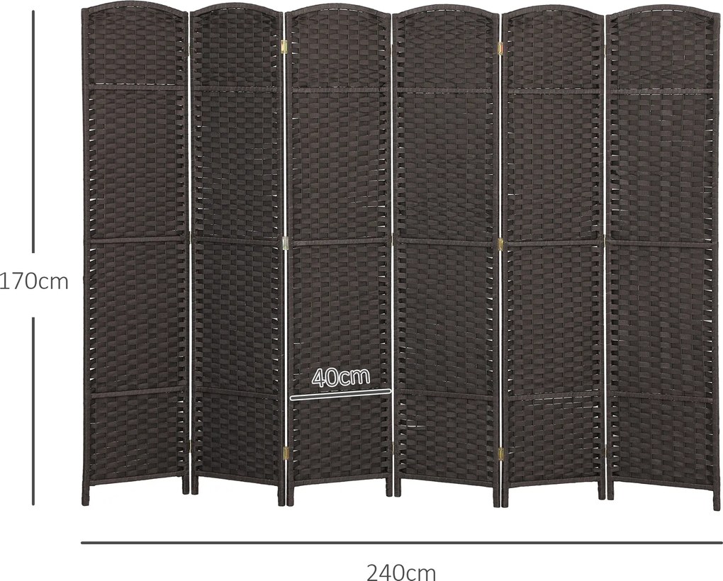 HOMCOM 6-częściowy parawan, składana osłona, ścianka działowa do salonu, sypialni, biura domowego, Brązowy