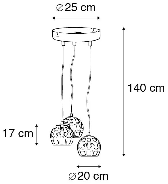 Industrialna lampa wisząca czarna okrągła 3-światłowa - Bobby