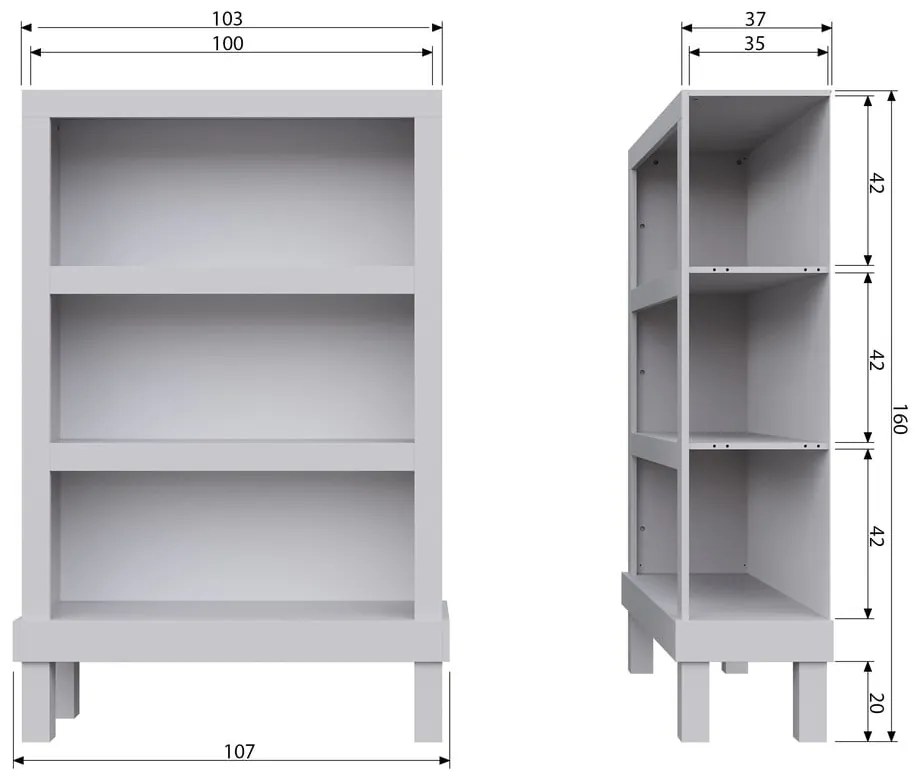 Jasnoszary regał z litego drewna sosnowego 107x160 cm Bonk – Basiclabel