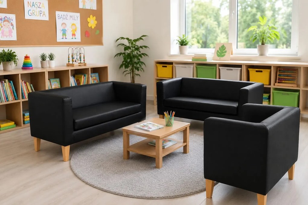 Sofa Monaco : Kolor nogi - Drewno, Kolor tkaniny - EKO-SKÓRA - 1D, Typ tkaniny - Eko-skóra , Wysokość nogi - 20 cm
