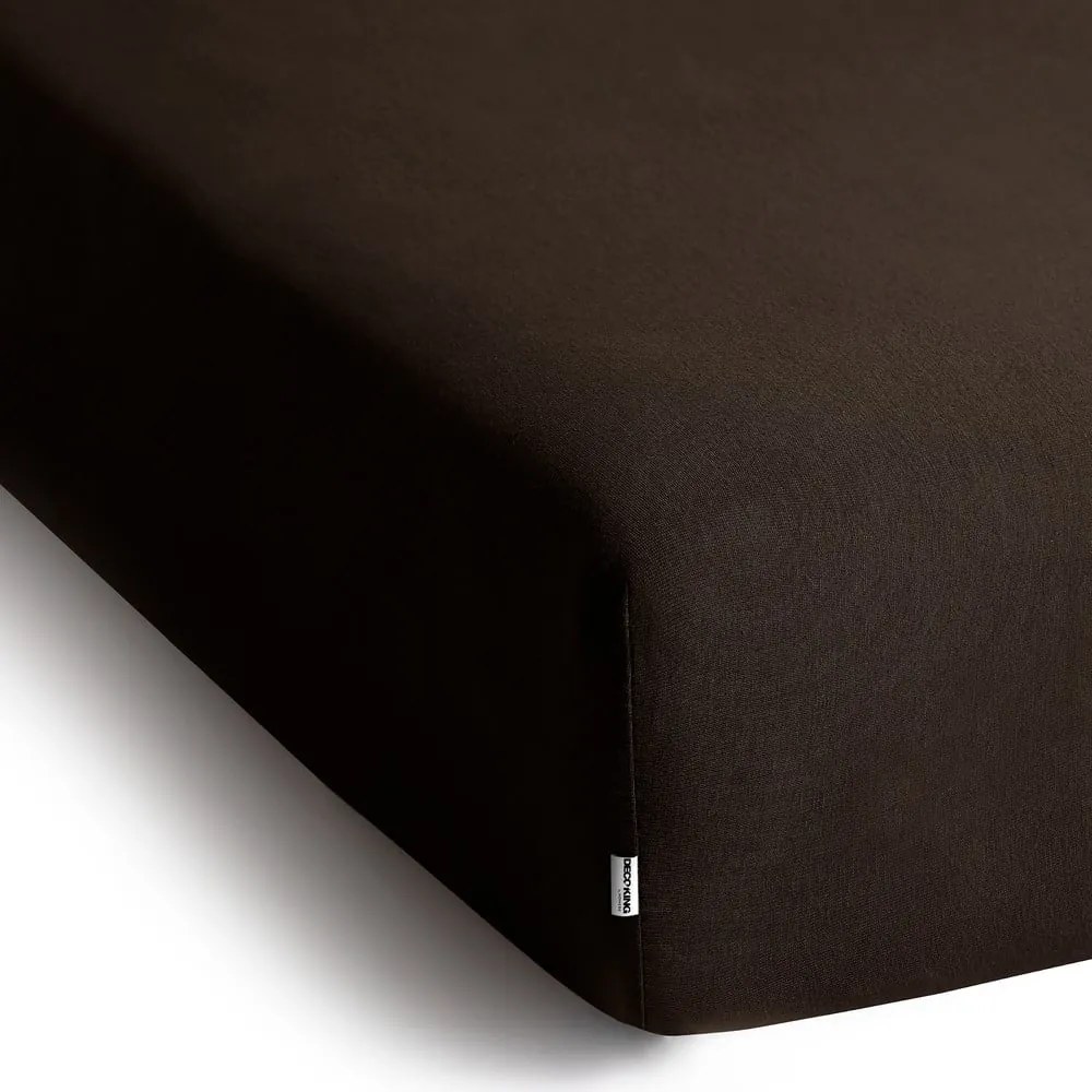 Ciemnobrązowe dżersejowe prześcieradło z gumką 220x200 cm Amber – Restilo