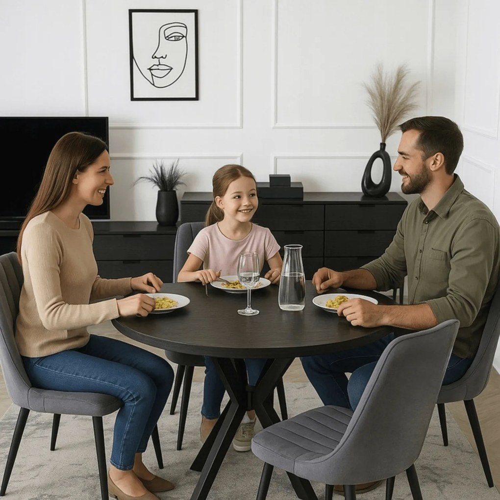 Stół Okrągły LAUREN 80 cm Czarny Loft Nowoczesny