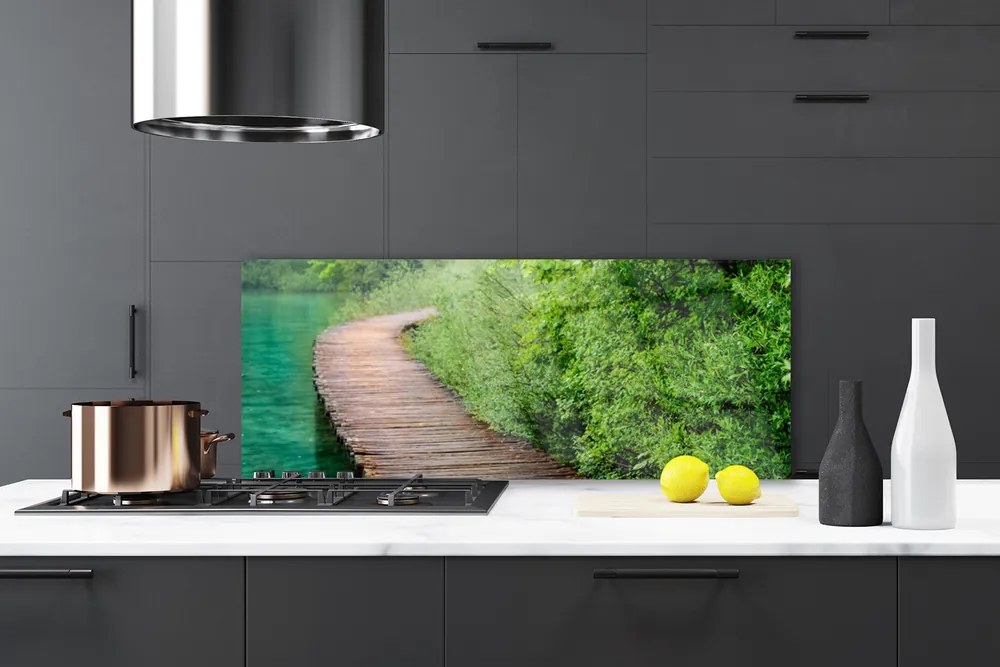 Panel Szklany Drewniany Mostek W Lesie