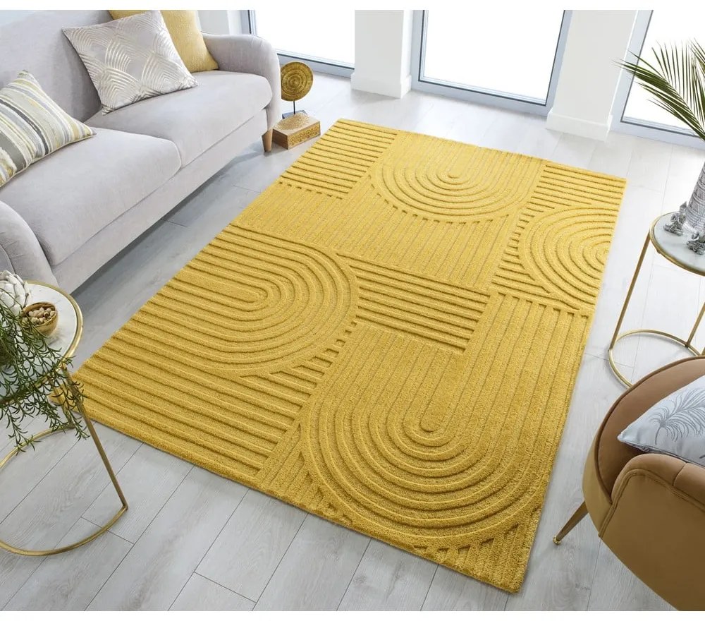 Żółty dywan wełniany Flair Rugs Zen Garden, 160x230 cm