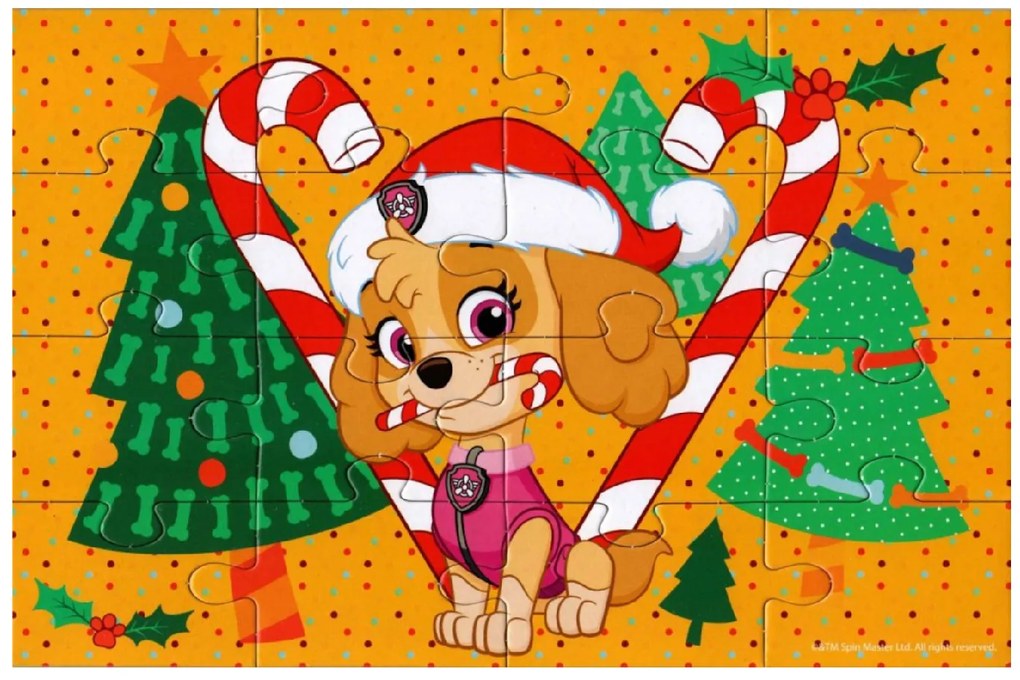 Puzzle dla dzieci 4 w 1 PSI PATROL i choinka, 19x29 cm
