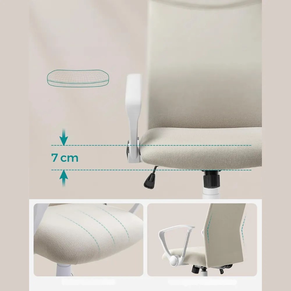 SongmicsHome Krzesło biurowe DINA, max. 120 kg, beżowa/biała