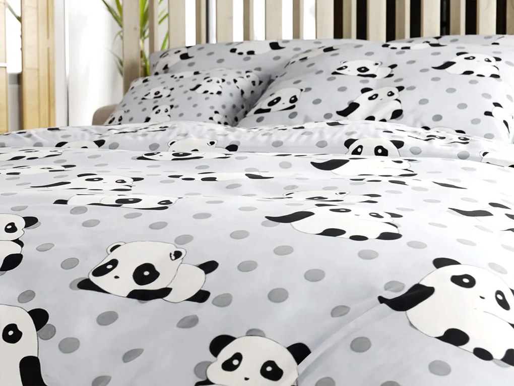 PrzytulneMieszkanie.pl PrzytulneMieszkanie.pl Pościel z mikrowłókna PANDA szare Rozmiar pościeli: 70 x 80 cm | 140 x 200 cm