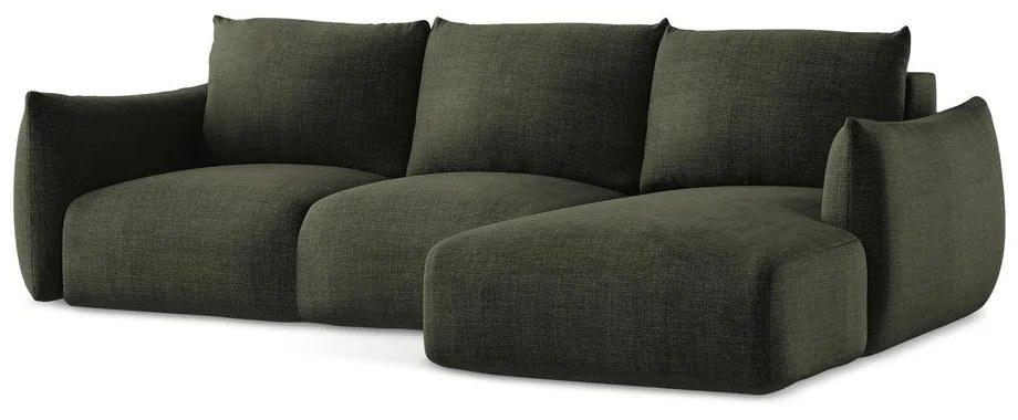 Zielony rozkładany narożnik (prawostronny/z szezlongiem) Leila – Makamii