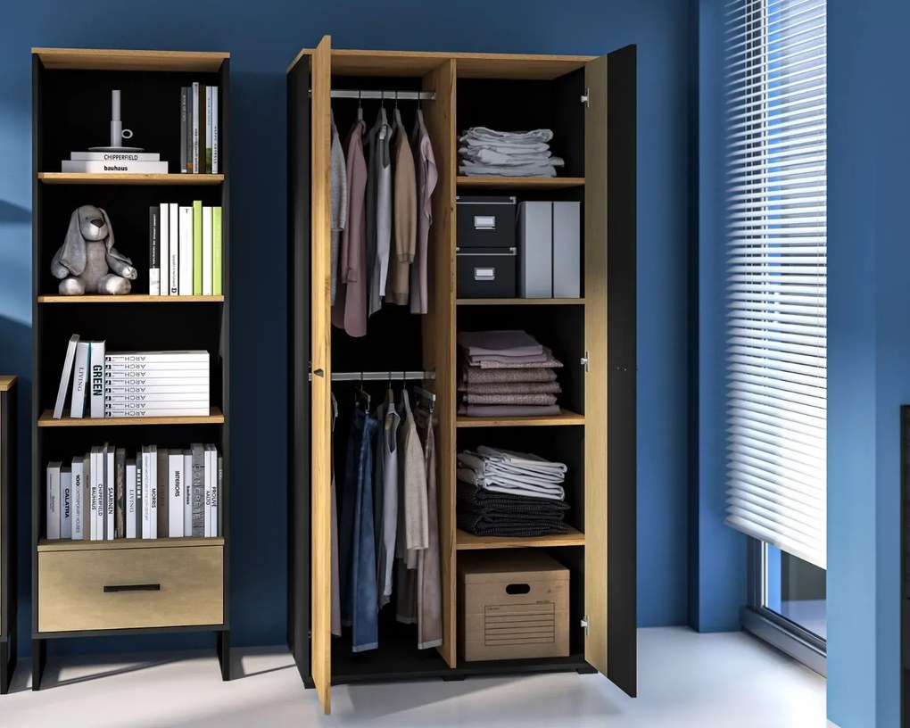 Szafa młodzieżowa COLIN 02 2D dąb złoty craft/czarna ML MEBLE