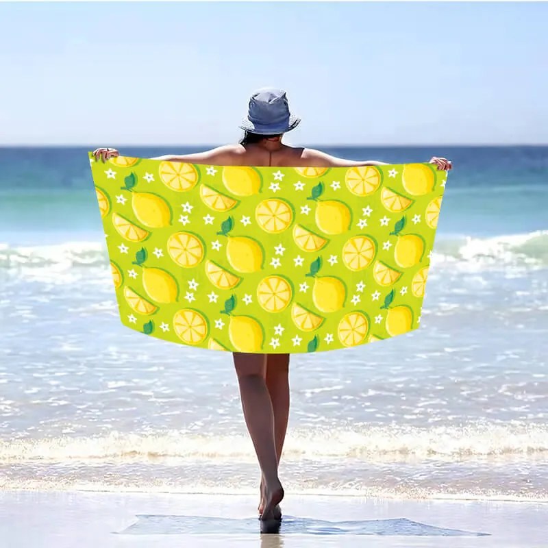Ręcznik plażowy LEMONS 100x180 cm zielony, 100% mikrofibra