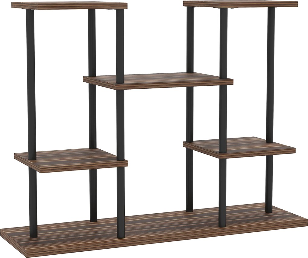 Outsunny Stojak na Kwiaty z 4 Poziomami, 4-Stopniowy Stojak na Rośliny, Uchwyt na Doniczki do Wewnątrz i Na Zewnątrz, Drewno, Stal