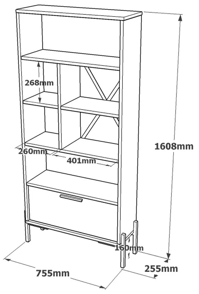 Szary regał w dekorze dębu 75,5x161 cm Magda – Kalune Design