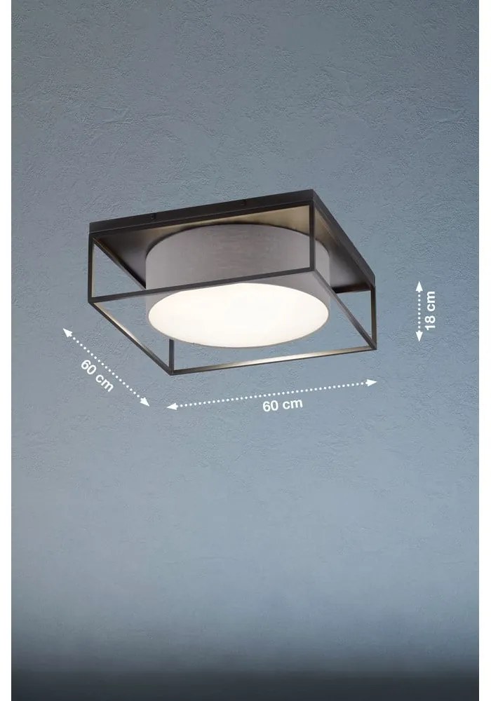 Czarno-szara lampa sufitowa z tekstylnym kloszem 60x60 cm Carre – Fischer &amp; Honsel