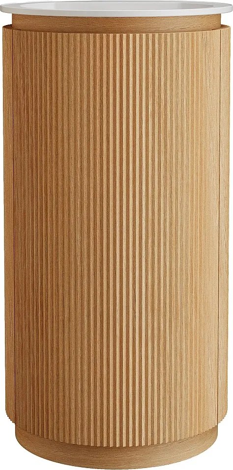 Okrągła szafka podumywalkowa prążkowana do postawienia z litego drewna z umywalką wpuszczaną z matowej białej żywicy - Jasny naturalny - 45 x 45 x 85 cm - NEFIS