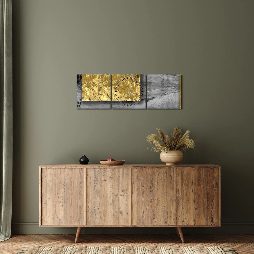 Obraz - Złote kwadraty N⁰2 (z zegarem) (90x30 cm)