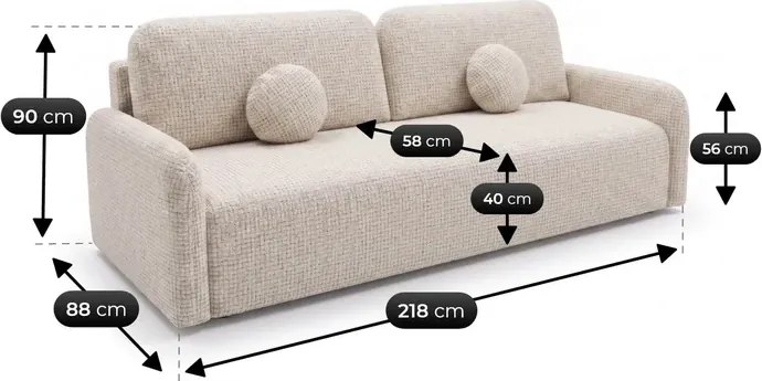 Sofa DUO Rozkładana Dwuosobowa Beżowa Szenil Japandi