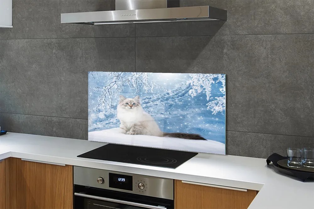 Panel Szklany Kot w Zimowej Scenerii