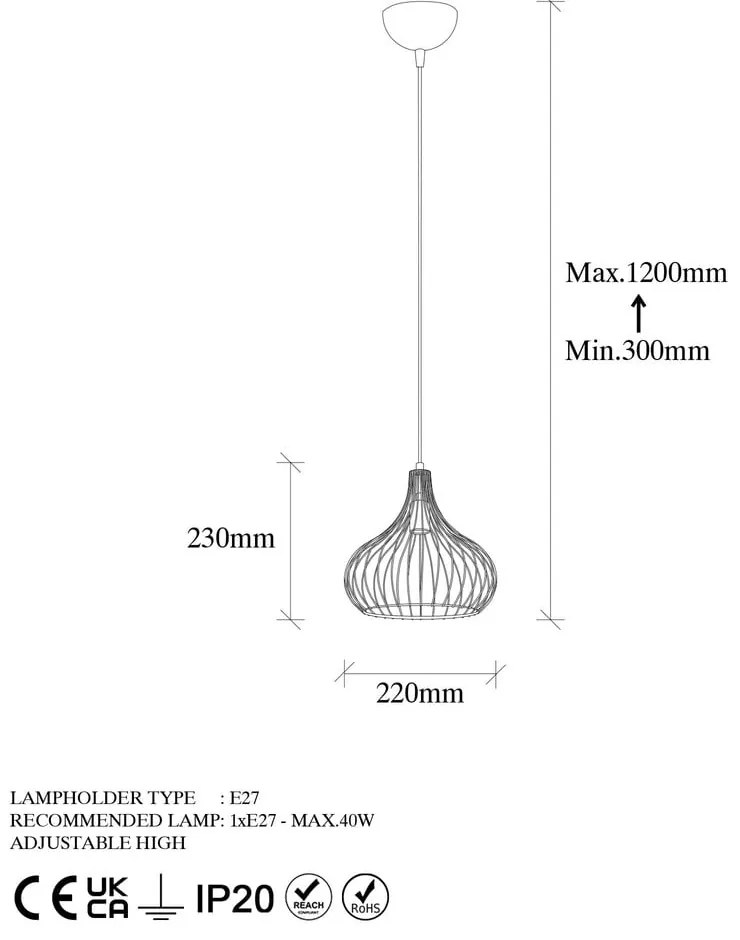 Lampa wisząca z metalowym kloszem ø 22 cm Teldemia – Opviq lights