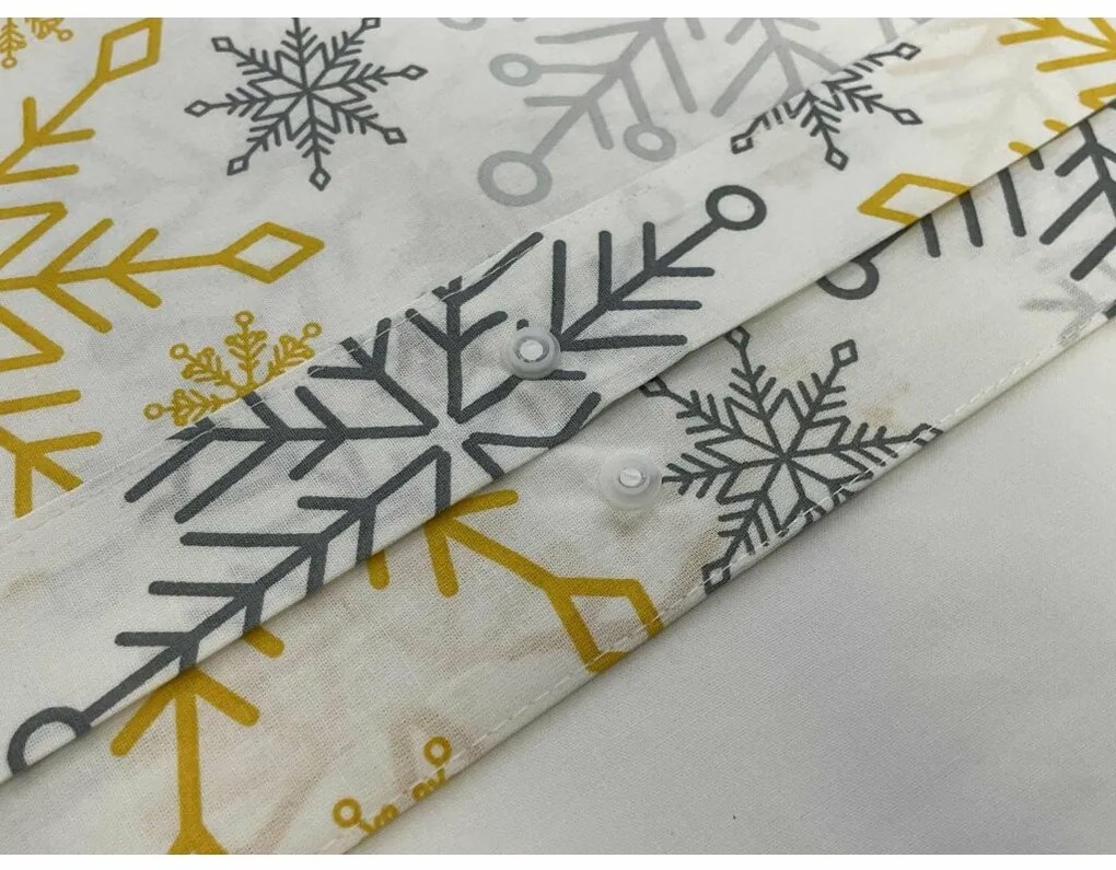 Świąteczna pościel bawełniana Złote płatki śniegu, 140 x 200 cm, 70 x 90 cm