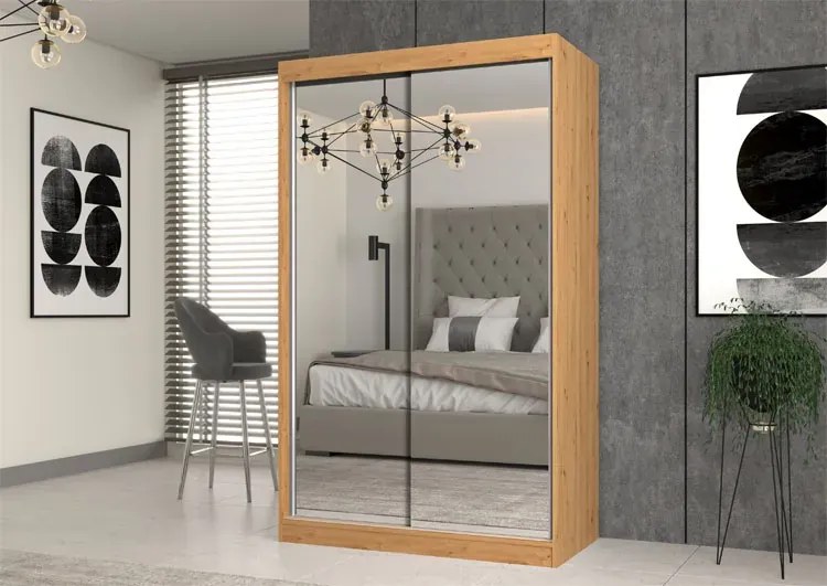 Nowoczesna garderoba z lustrami 120 cm dąb atisan - Stoflis 5X