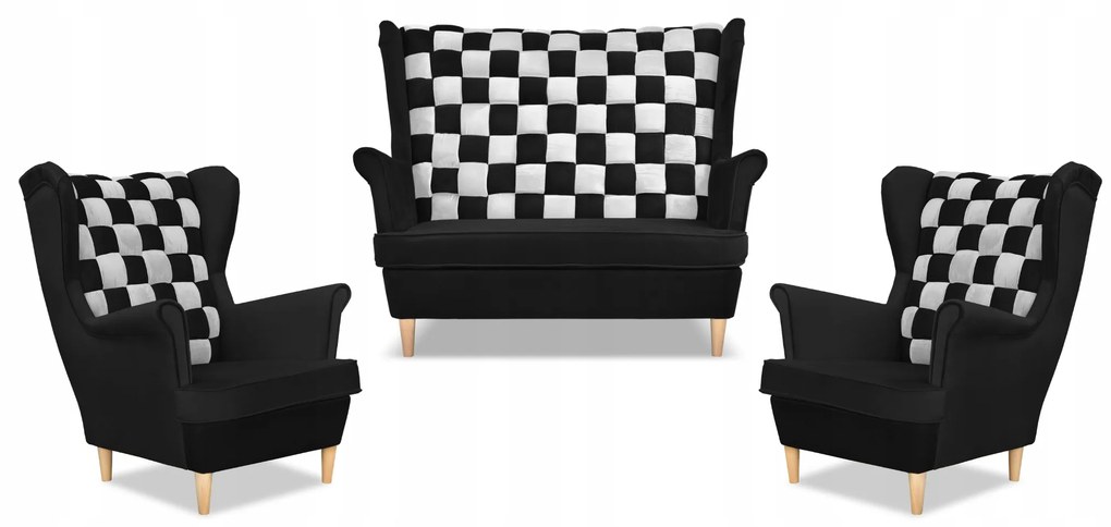 Zestaw uszak CAROL DUO sofa fotele Family Meble czarno - biały