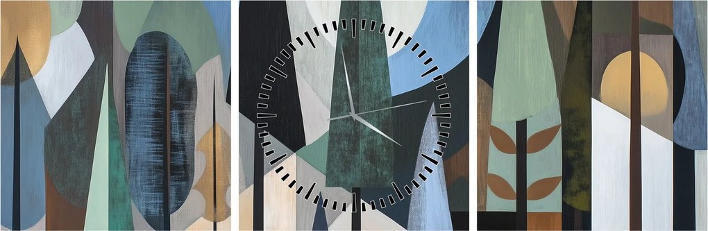 Obraz - Naturalna geometria abstrakcyjna II. (z zegarem) (90x30 cm)