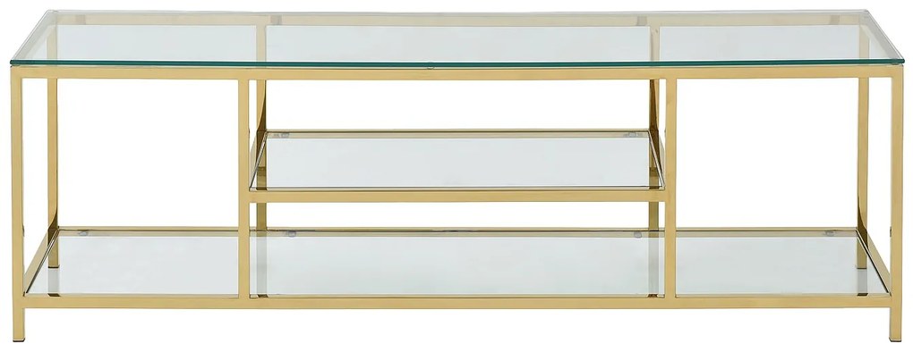 Szafka RTV z 2 półkami ze szkła hartowanego i stali nierdzewnej - Przezroczysty i Złoty - RIMALI marki Pascal Morabito