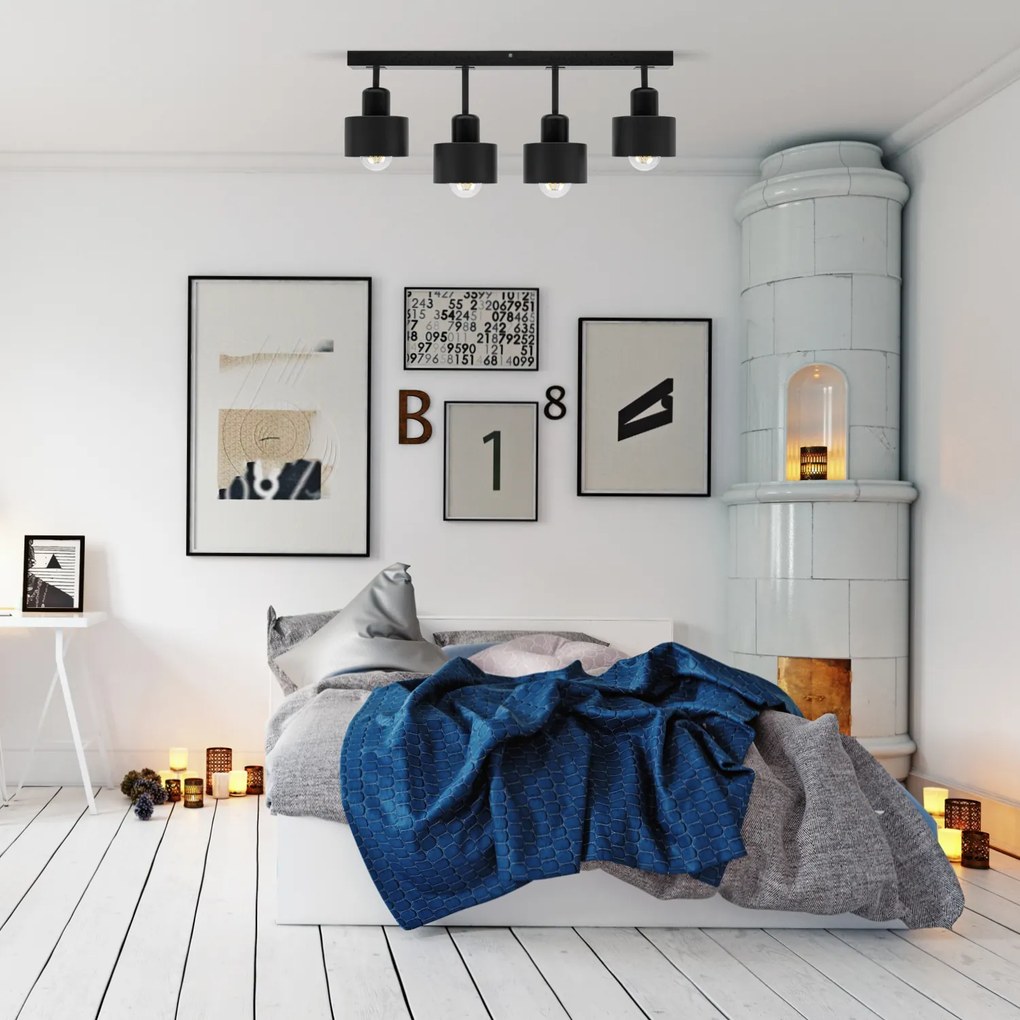 Czarna lampa sufitowa, czteropunktowy spot DSC60x7SC z drewna i metalu