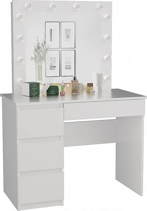 Biurko Mijas Lewe| Lustro LED Marina  | Białe | 98x51x146 |Toaletka z Lustrem