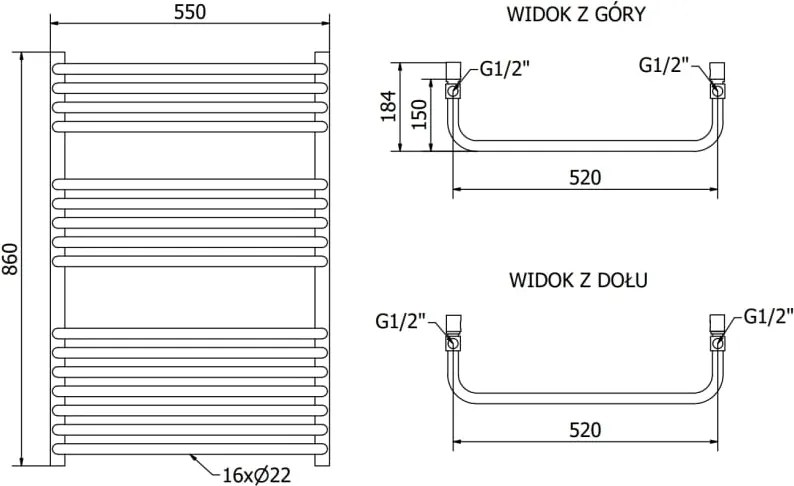 Mexen Apollo grzejnik łazienkowy 860 x 550 mm, 481 W, biały - W117-0860-550-00-20