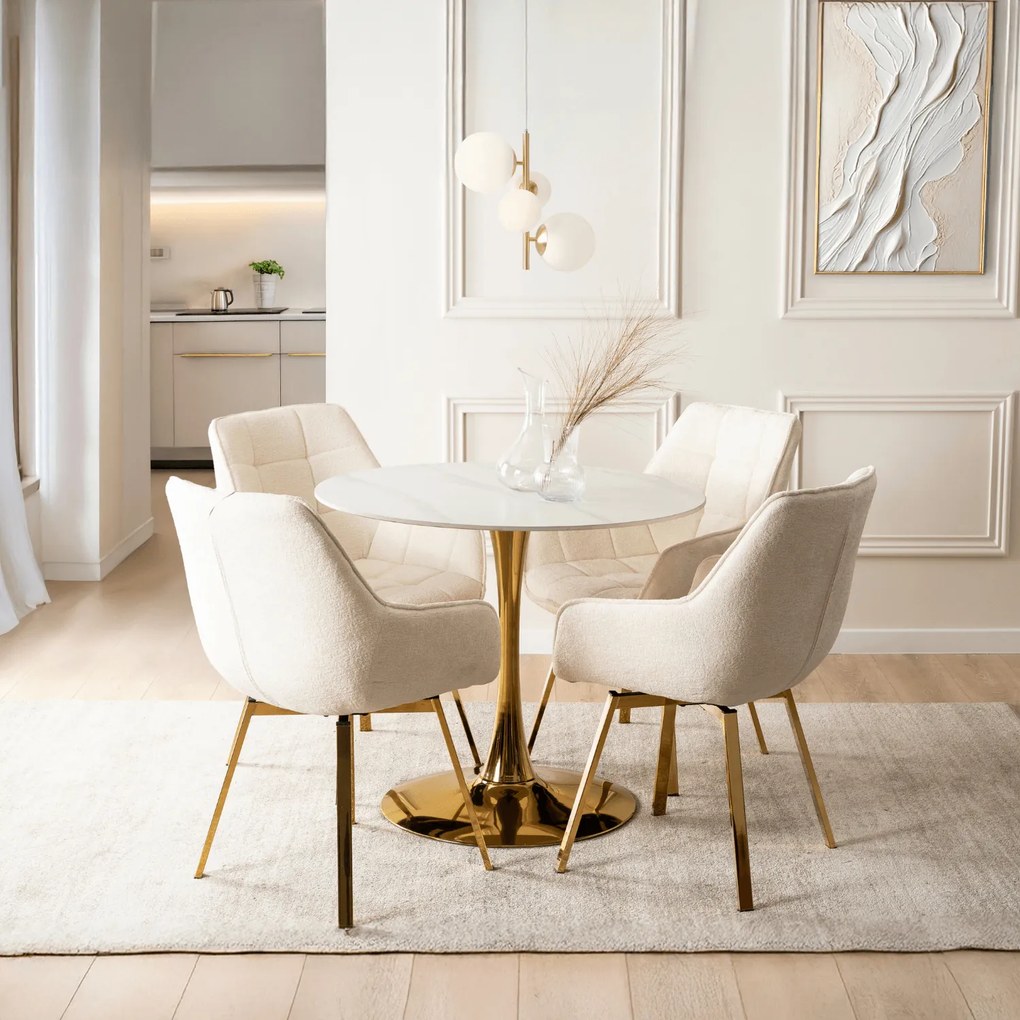 Krzesło Tapicerowane Obrotowe MIA Kremowe do Toaletki Boucle Nowoczesne