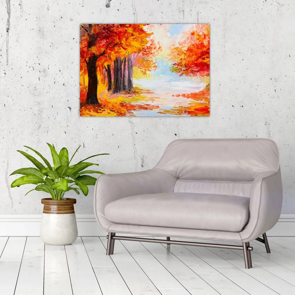 Obraz na szkle - Obraz na szkle olejny, kolorowa jesień (70x50 cm)