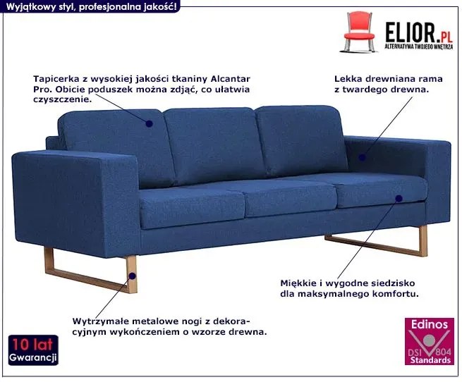 Granatowa elegancka trzyosobowa sofa F8-C69