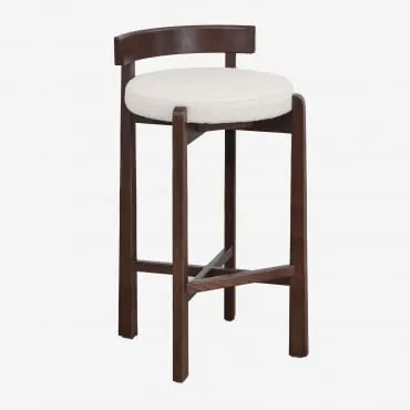 Zestaw 4 Wysokich Stołków Z Drewna Dębowego Z Tapicerką Manila Ciemne Drewno & ↑75 Cm & Bouclé White - Sklum